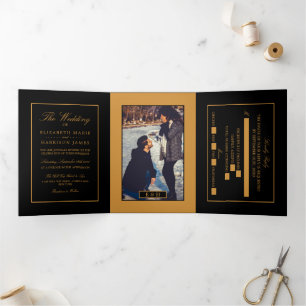 Modern Black & Gold, Wedding Suite Tri-Fold Invitation