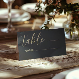 Modern Black & Gold Wedding table number Place Card