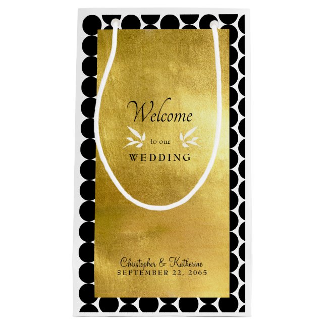 Modern Black & Gold Wedding Welcome Favour Small Gift Bag (Front)