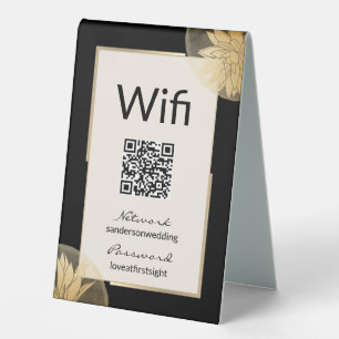 Modern Black Gold Wedding Wifi Details QR Code
