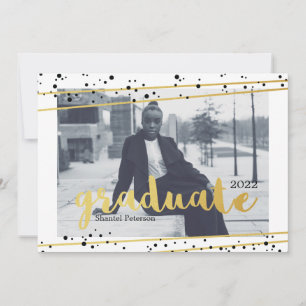 Modern Black, Gold, & White Graduate Invitations