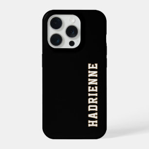 Modern Black Gold White Monogram Outline Name iPhone 15 Pro Case