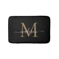Modern Black Gold White Monogram Script Elegant
