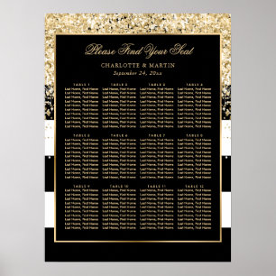 Modern Black Gold White Wedding Seating Chart 12