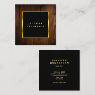 Modern black gold wood pattern professional square business card