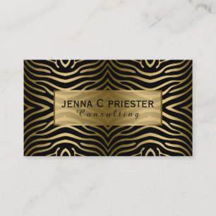Modern Black & Gold Zebra Stripes Pattern Business Card