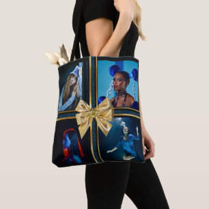 Modern black Golden Bow photo collage woman Tote Bag
