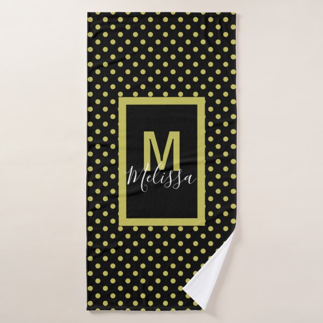 Modern Black Golden Circle Pattern Monogram Bath Towel Set (Bath Towel)