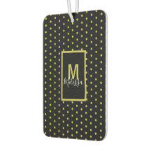 Modern Black Golden Circle Pattern Monogram Car Air Freshener