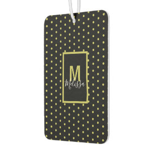 Modern Black Golden Circle Pattern Monogram Car Air Freshener