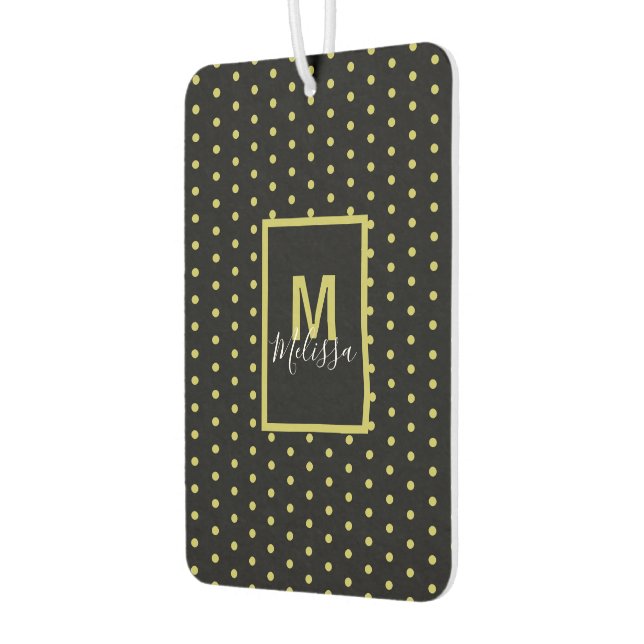 Modern Black Golden Circle Pattern Monogram Car Air Freshener (Left)