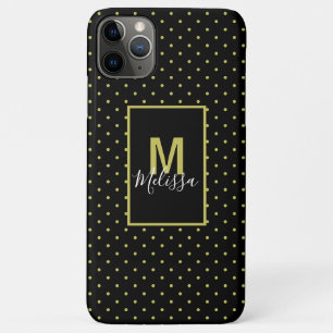 Modern Black Golden Circle Pattern Monogram iPhone 11 Pro Max Case