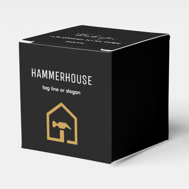 Modern Black & Golden Construction Building Favour Box (Front Side)