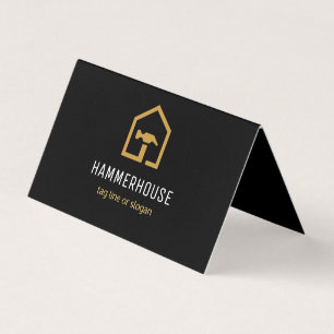 Modern Black & Golden Construction Building Folded Business Card