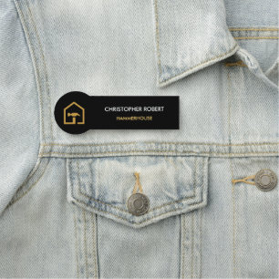 Modern Black & Golden Construction Building Name Tag