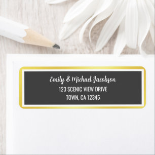 Modern Black Golden Gradient Frame Return Address