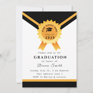 Modern Black & golden Graduation photo invitation
