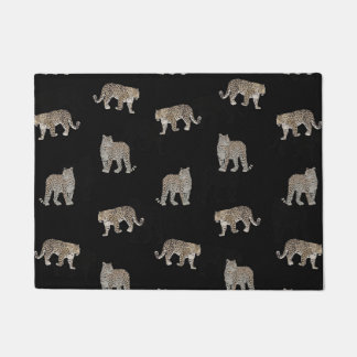 Modern Black Golden Leopard Jungle Animals Doormat
