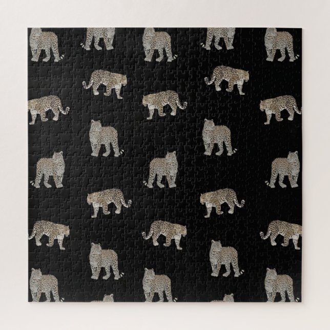Modern Black Golden Leopard Jungle Animals Jigsaw Puzzle (Vertical)
