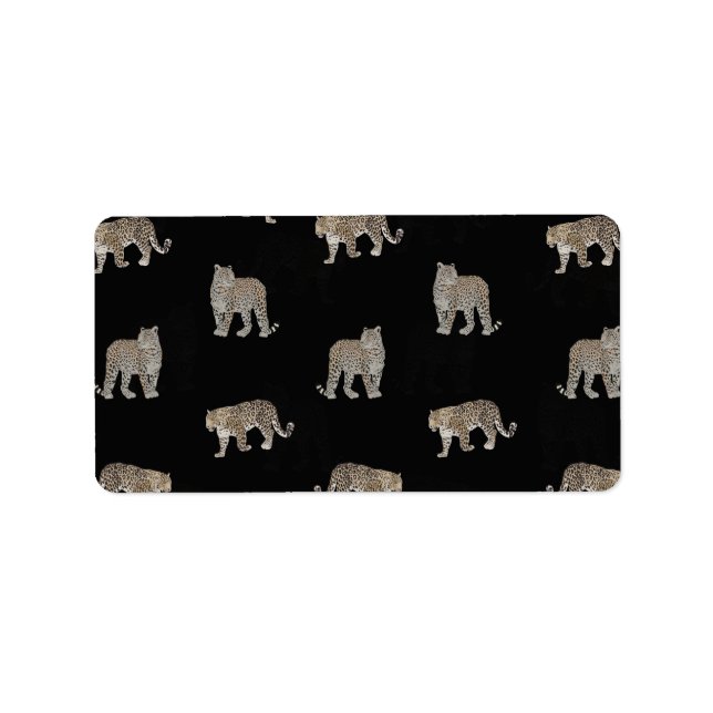 Modern Black Golden Leopard Jungle Animals Label (Front)