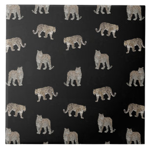 Modern Black Golden Leopard Jungle Animals Tile