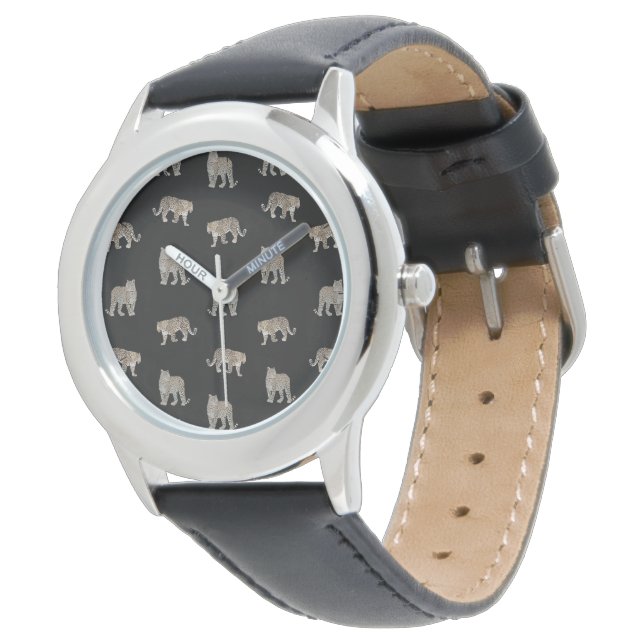 Modern Black Golden Leopard Jungle Animals Watch (Angled)