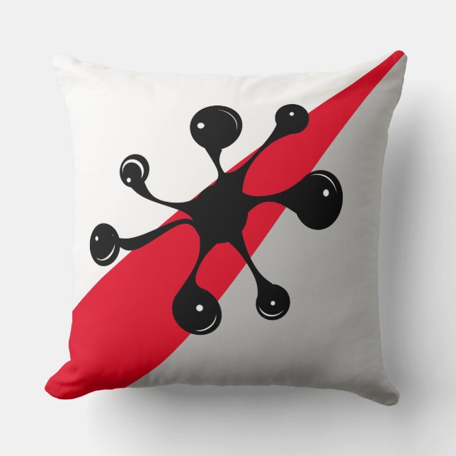 Modern Black Goo on Red, Grey and White Cushion (Front)