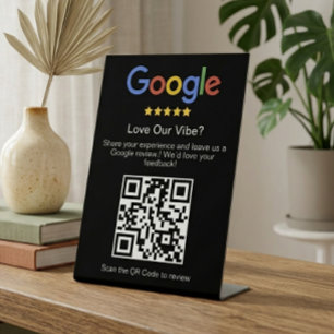 Modern Black Google Review Custom QR Code Pedestal Sign
