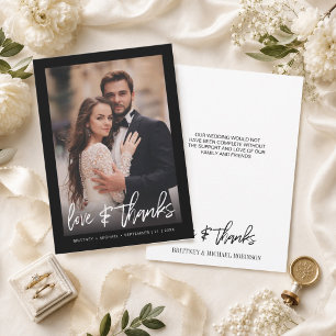 Modern Black Gradient Love & Thanks Photo Wedding Thank You Card