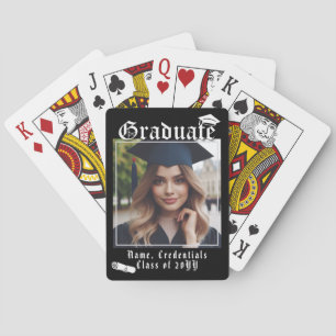 Modern Black Graduate Photo Graduation Cap Diploma Playing Cards