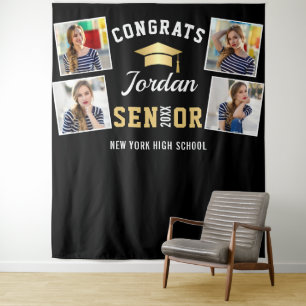 Modern Black Graduation 4 Photo Booth Backdrop Tapestry