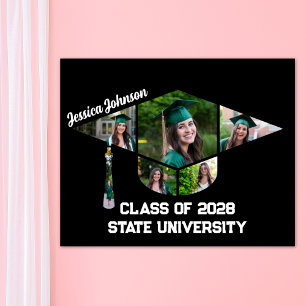 Modern Black Graduation Cap Shape Photo Collage Poster