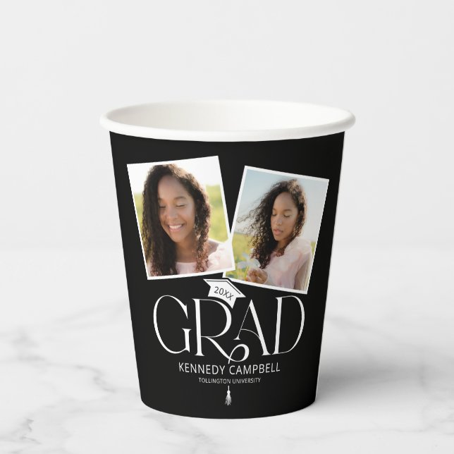 Modern Black Graduation Cap & Tassel Paper Cups (Back)