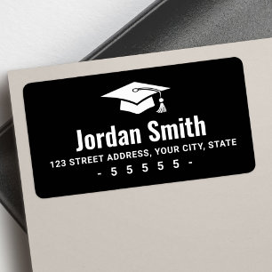 Modern black graduation hat return address label