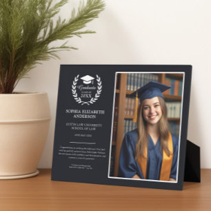 Modern Black Graduation Laurel Wreath Emblem Photo Plaque
