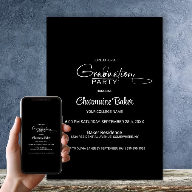 Modern Black Graduation Party Invitation (Creator Uploaded)