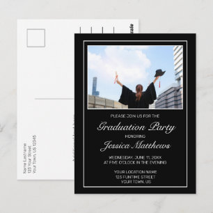 Modern Black Graduation Photo Invitation Postcard