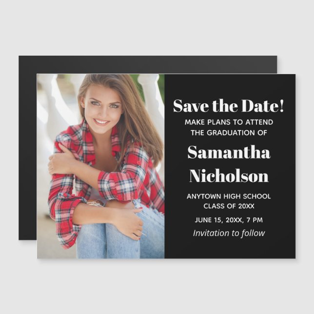 Modern Black Graduation Photo Save Date 2022 (Front/Back)