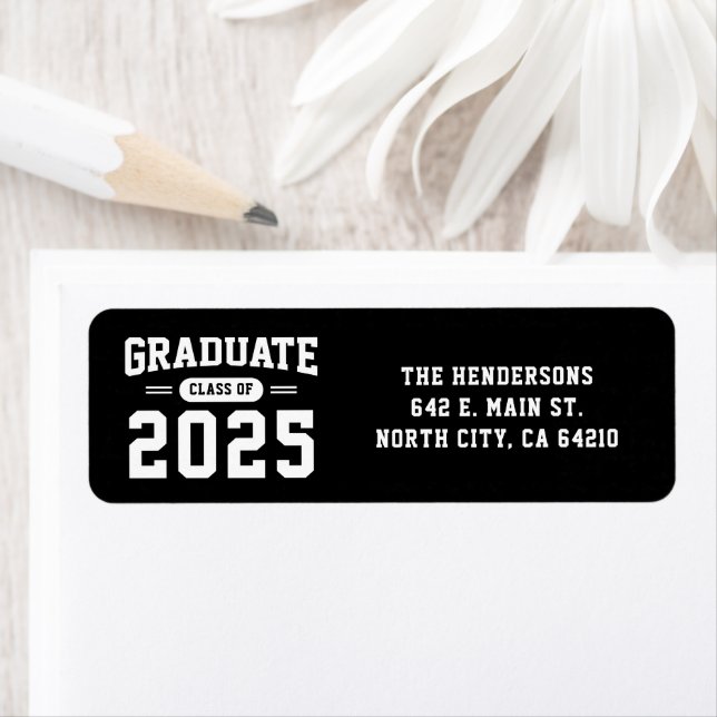 Modern Black Graduation Return Address Label (Insitu)