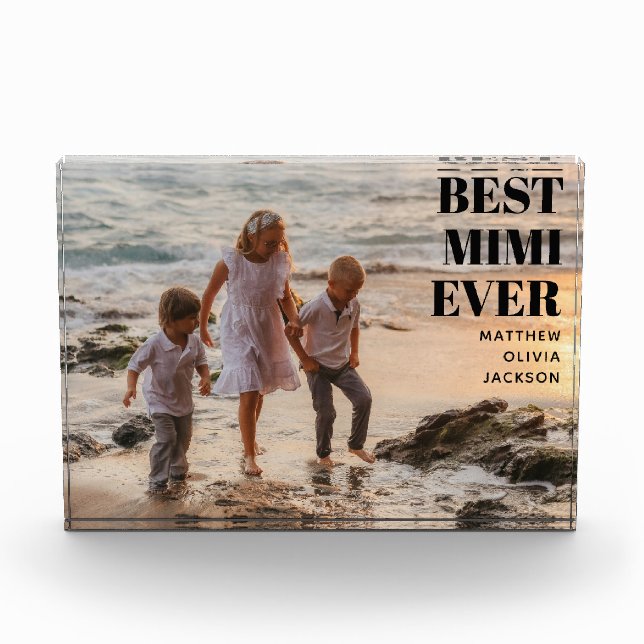 Modern Black Grandkids Names Simple Best Mimi Ever Photo Block (Front)