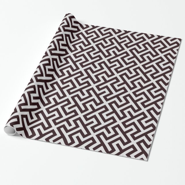 Modern black greek key geometric pattern monogram wrapping paper (Unrolled)