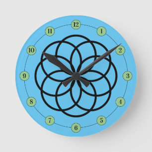 Modern Black Green Blue Flower Design Round Clock