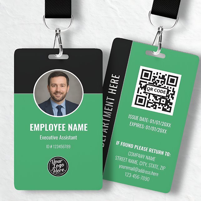 Modern Black Green Employee Identification Card ID Badge (Modern Black Green Employee Identification Card Badge)