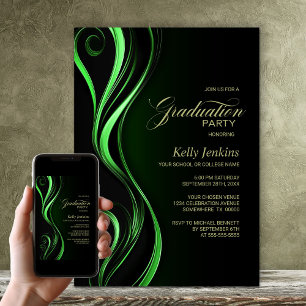 Modern Black Green Graduation Party Invitation