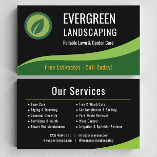 Modern Black Green Landscaping Lawn Care Business Card