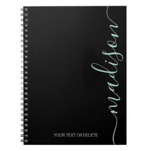Modern Black Green Name Monogram Initial Notebook