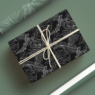Modern Black & Green Palm Leaf Tropical Cabana Wrapping Paper Sheet