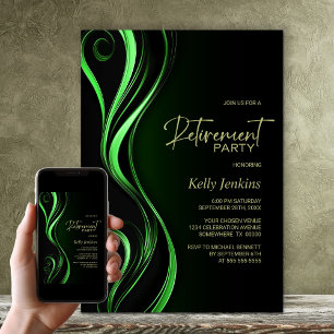 Modern Black Green Retirement Party Invitation