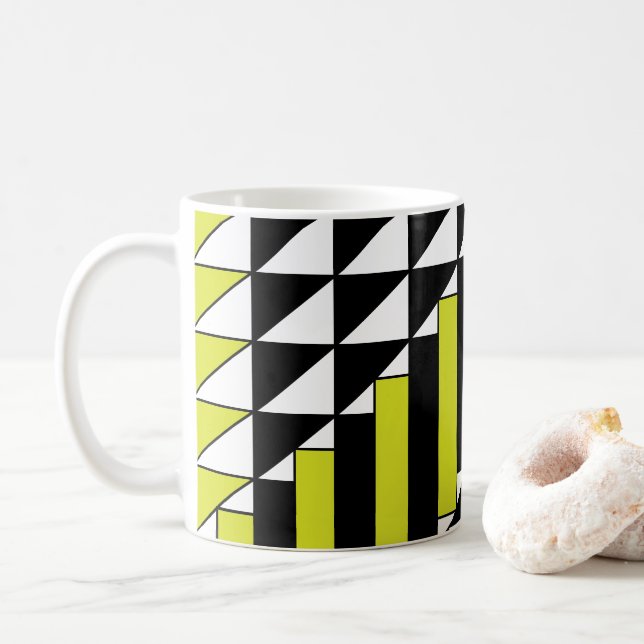 Modern Black Green Triangle Rectangle Geometric Coffee Mug (With Donut)