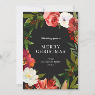Modern Black Greenery Wreath Elegant Christmas Holiday Card